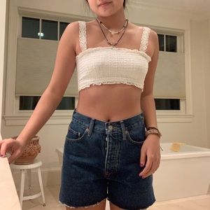 White ribbed lace bandeau crop top